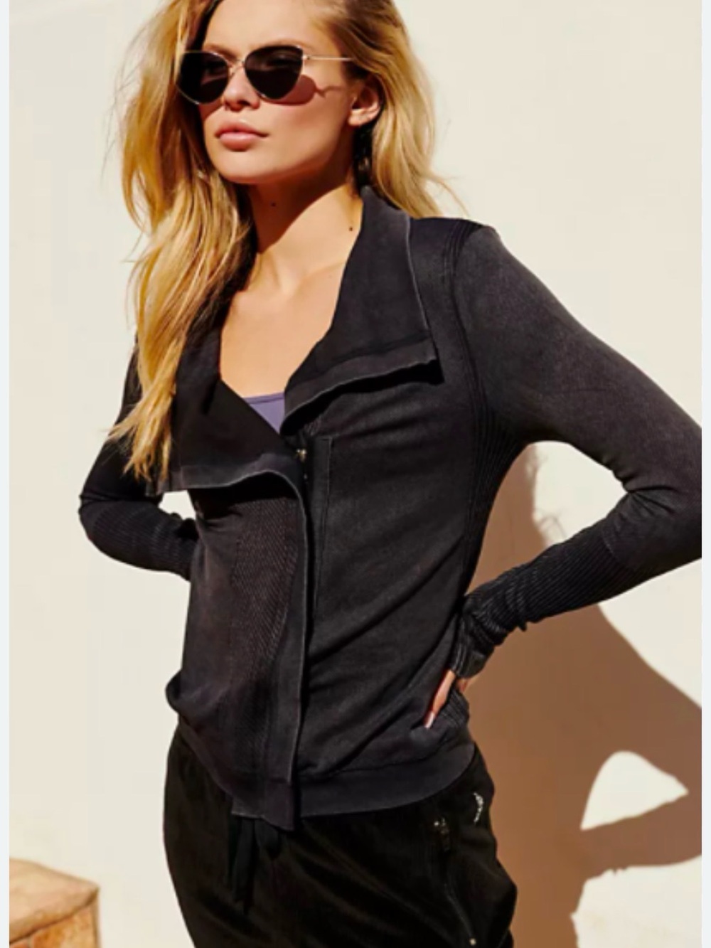 Free People Movement Seamless Mercury Moto Jacket in faded Black xs/s